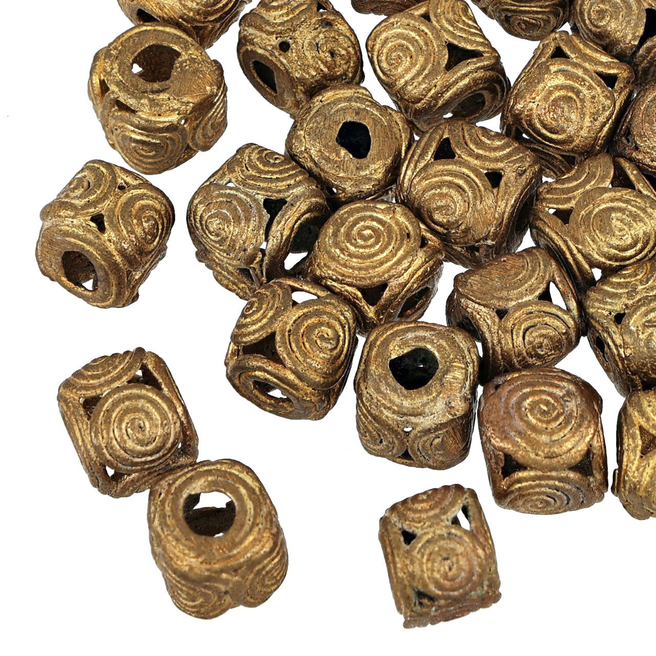 5 Pc Bag of 10-12mm Ashanti Brass Beads - Cuboid Swirls